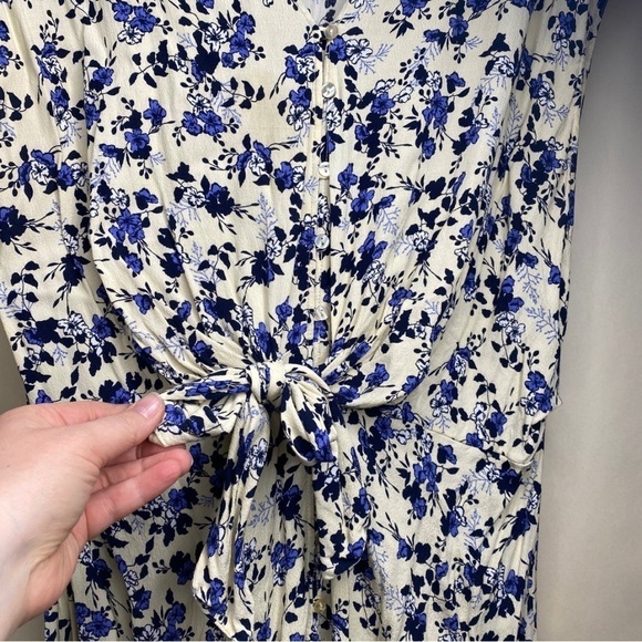 Ellos Plus Size Floral Tie Front Maxi Dress Yellow Blue Rayon Cap Sleeves Sz 20W - Picture 6 of 10